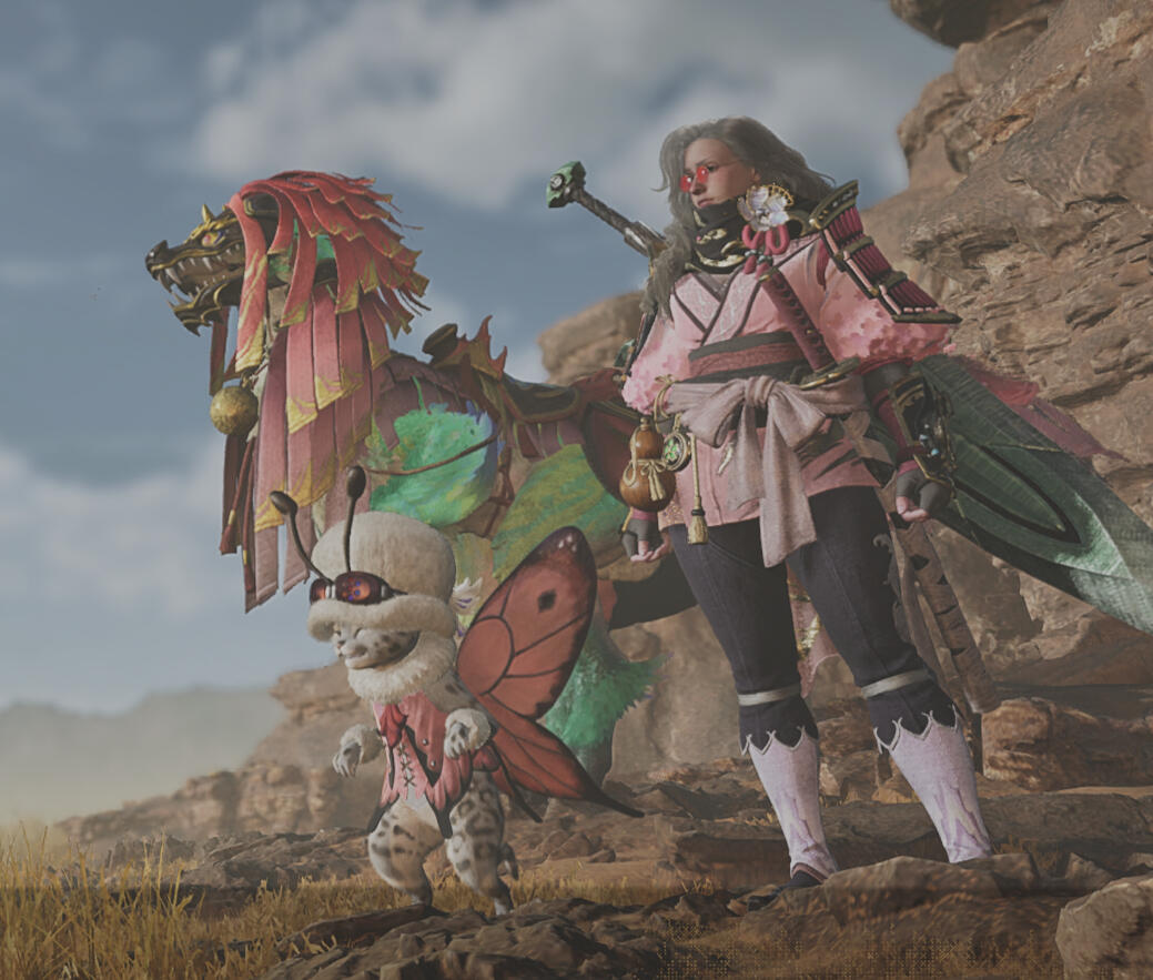 me n the gang group photo of hunter, monster, and toritatu.